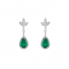 18k White Gold Diamond & Emerald Drop Earrings 18k White Gold Diamond & Emerald Drop Earrings